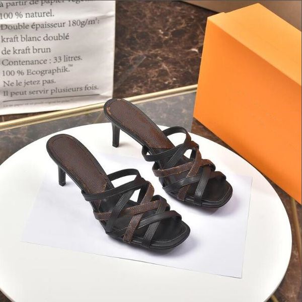

2021 summer women high heel sandals alphabet leather women's sandal shoes low heels slippers, Black