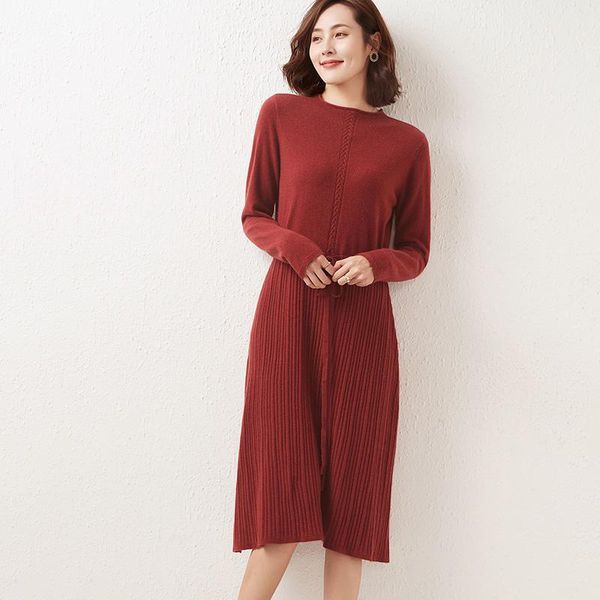 

casual dresses beliarst female pure wool knitted dress women autumn and winter 2021 long-sleeved draw mid-length pullover sweater, Black;gray