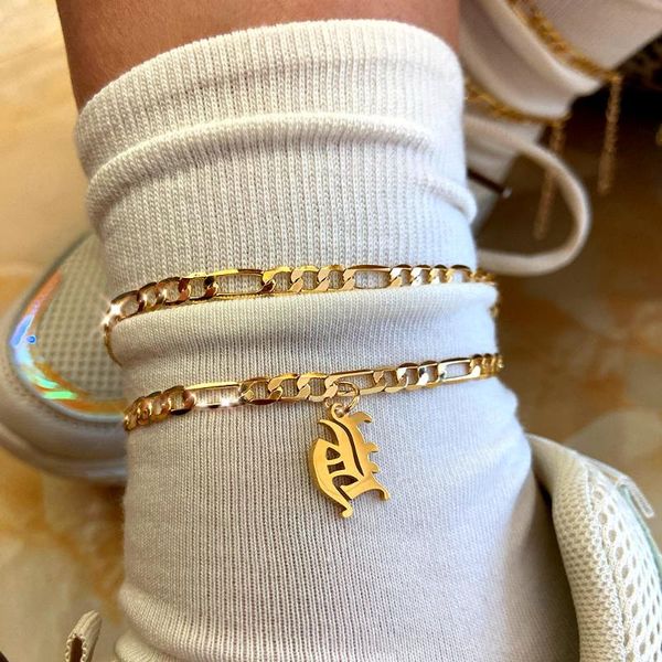 

anklets boho stainless steel a-z alphabet initial bracelets for women gold color 26 letter beach barefoot chain jewelry, Red;blue