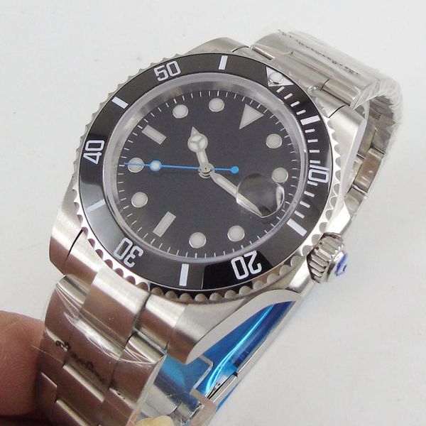 

wristwatches 40mm black sterile dial sapphire glass date luminous case back nh35a miyota 8215 automatic movement men's watch, Slivery;brown