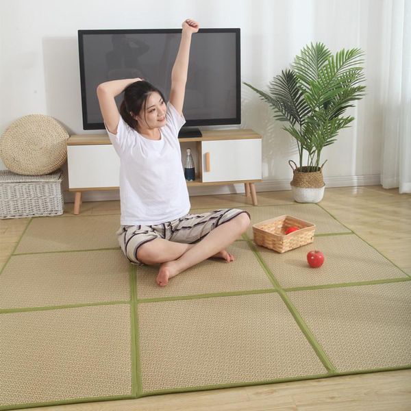 

carpets folding rattan carpet living room japanese tatami mat sleeping pad summer baby play non-slip cool bedroom no wash