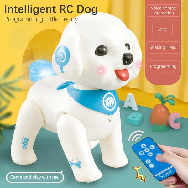 

k19 rc robot teddy puppy robotic dog voice control program sing shake head interactive pet rc dog toy for children birthday gift