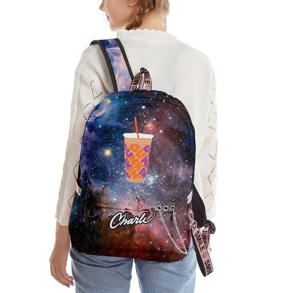 

backpack 2021 3d printed charli damelio student zipper bag school backbags starry sky creative boys girls
