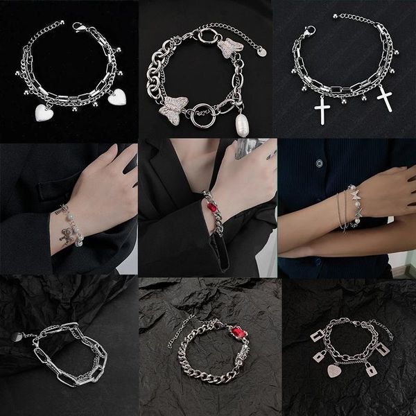 

charm bracelets so punk casual titanium steel horse heart butterfly pearl cross multilayer chain bracelet jewelry gifts drop, Golden;silver
