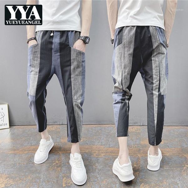 

summer men thin casual pants micro-elasticity harem slim-fit mixed color drawstring cropped male fashion korean men's, Black