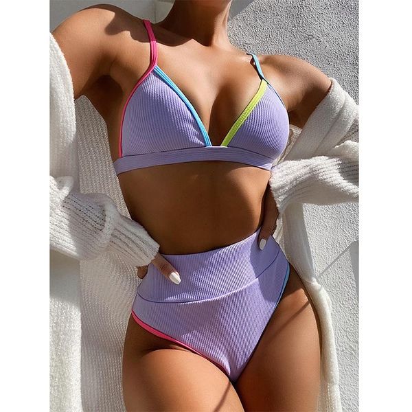 

women's swimwear 2021 bikini set high waist swimsuit women push up halter bandage bathing suit solid brazilian biquini, White;black