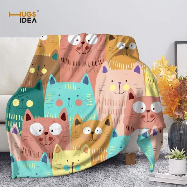 

blankets kawaii colorful cat print throw fleece blanket cartoon animal spring/autumn bedspread sofa quilt cover travel bedding