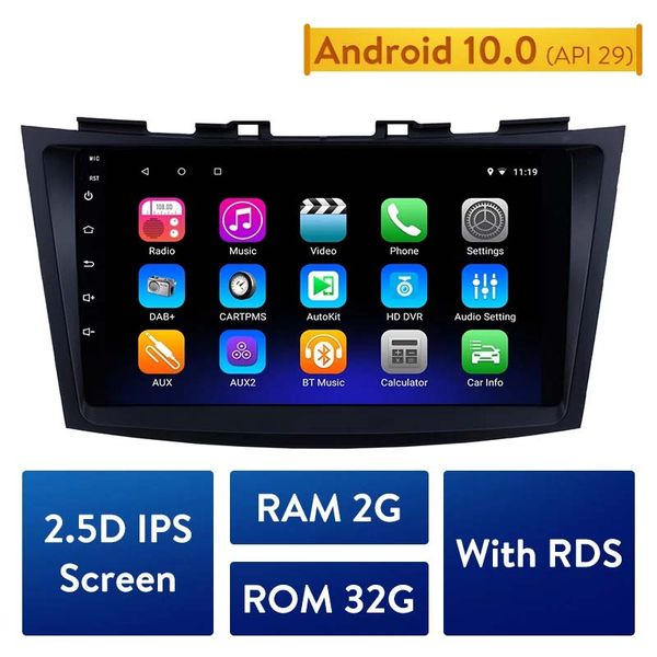 

android 10.0 car dvd unit player for suzuki swift 2011-2013 support tpms dvr swc usb ram 2gb rom 32gb radio gps navigation