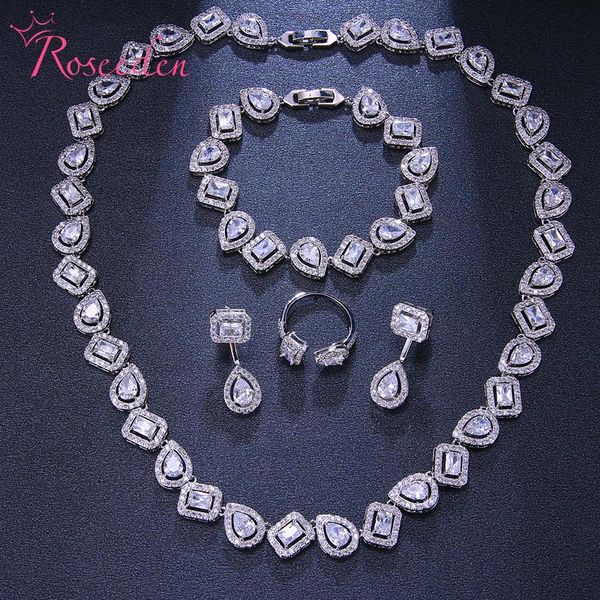 

earrings & necklace luxury cubic zirconia wedding bridal jewelry set women party cz bracelet re4291, Silver
