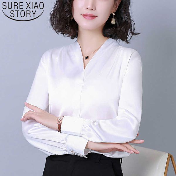 

early spring simple style silk women shirt solid long sleeve chiffon silk blouse blusas femininas elegante 7993 50 210528, White