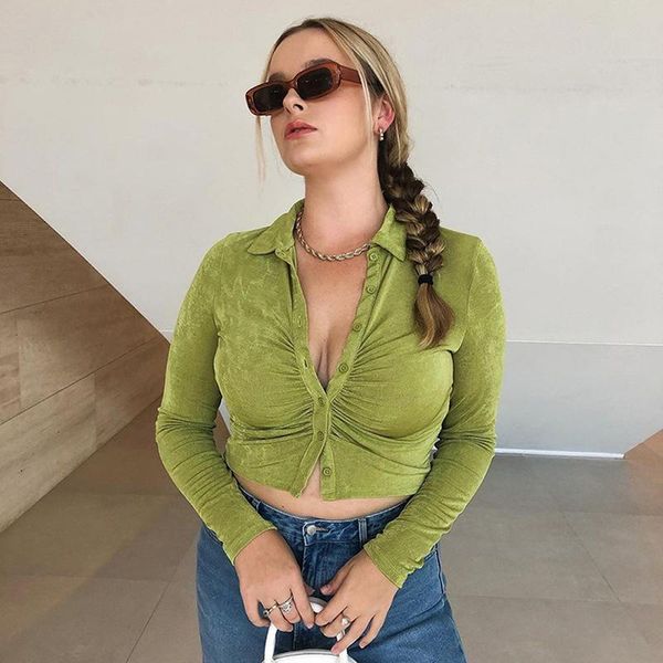 

women's knits & tees spring and autumn fashion slim long sleeve single breasted cardigan shirt casual solid lapel ladies, White