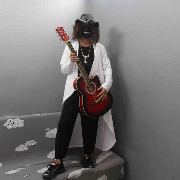 

elegant long-sleeve shirt thin cardigan's custom long club bar hip hop high street fashion knee length 09na, White;black
