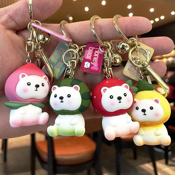 

keychains cute resin doll fruit bear keychain charms key chains for women lanyard car holder accessories wallet keyring creative gift, Silver