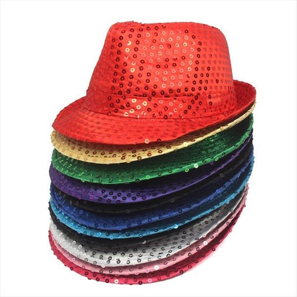 

fashion sequins solid color jazz hat parent child shiny performance dance cowboy, Blue;gray