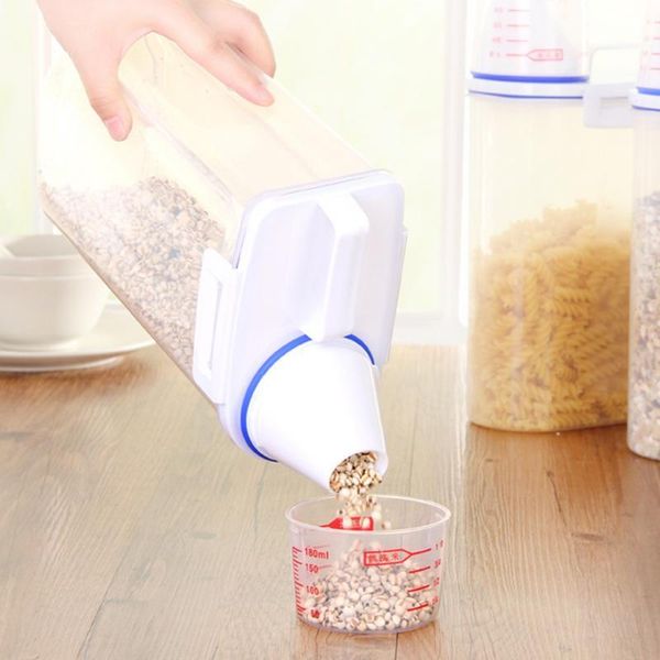 

storage bottles & jars 2l cereal dispenser store box kitchen lid foods rice container portable bucket with measuring cup tank