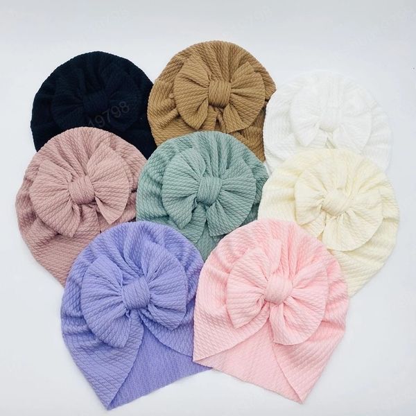 Morbido e confortevole cappello turbante per bambini doppio strato tinta unita bowknot berretti per neonati fiocchi copricapo accessori per capelli puntelli per foto