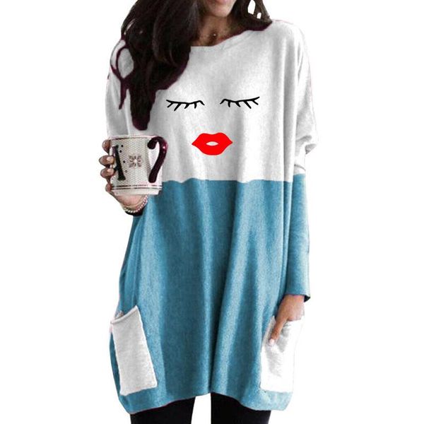 

women's hoodies & sweatshirts cartoon eye lashes red lips print pocket long for female femmes lover gift women plus size sleeve, Black