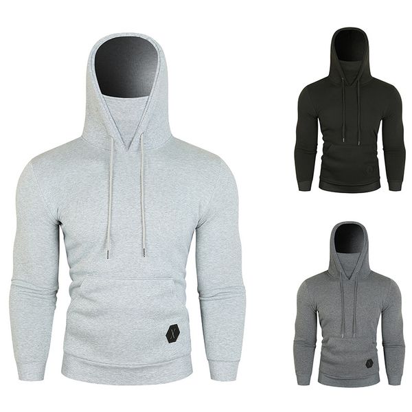 

22 fashion mens hoodies autumn and winter warm wear hat lanyard print decoration simple solid color clothes, Black