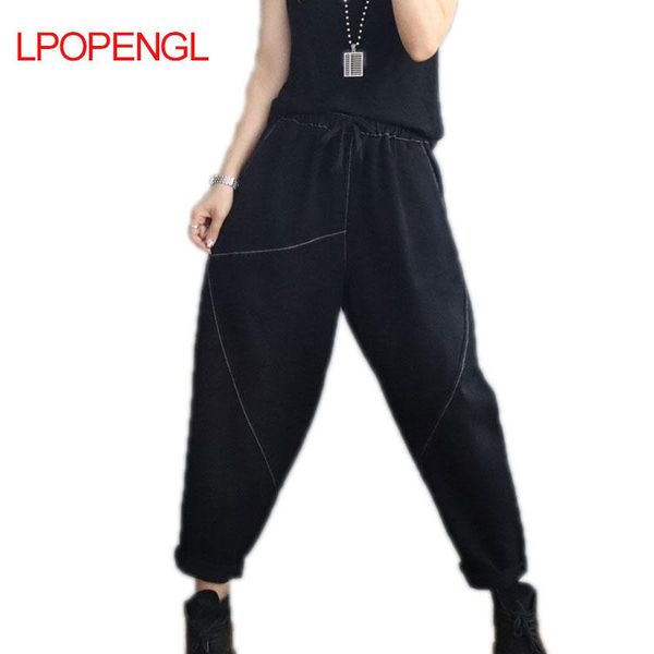 

women's jeans 2021 sping autumn loose black high waist women denim casual cross pants female vintage retro harem trousers, Blue