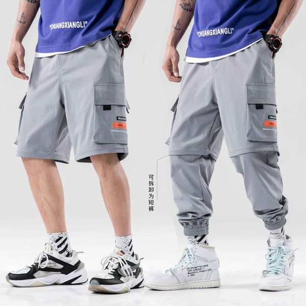 

men's pants spring/summer dismantled two loose nine point casual trend cargo five speed dry jogger track, Black