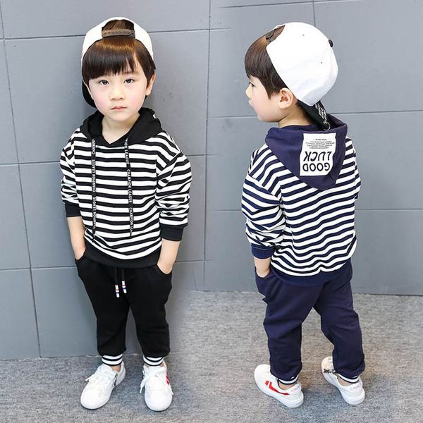 

boys clothing sets kids suits children clothes spring autumn cotton long sleeve striped hoodie pants trousers casual baby outfits b7265, White