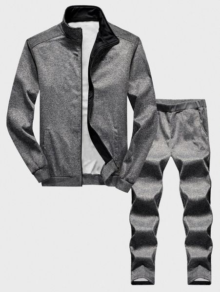 

men embroidery zip through jacket & sweatpants m28c#, Gray
