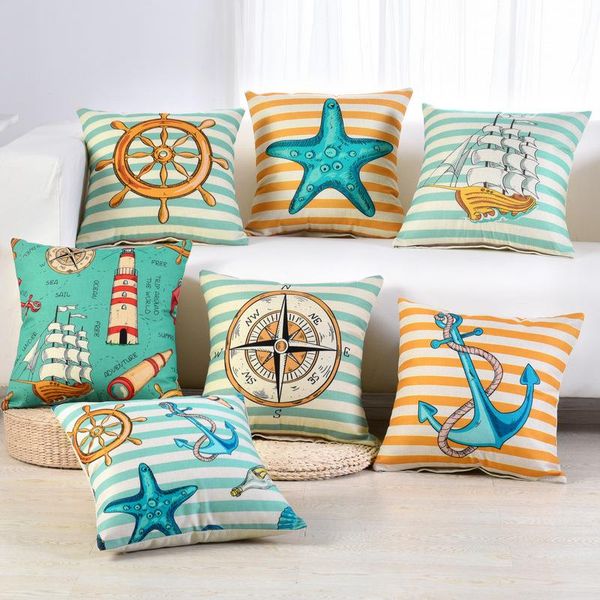 

45x45cm nautical style pillow cover rudder anchor boat pattern cotton linen sofa car decorative throw cushion cushion/decorative