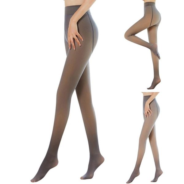 

women winter warm fake translucent pantyhose thicken faux fleece lined seamless stockings slimming legs opaque footed tights leg socks & hos, Black;white