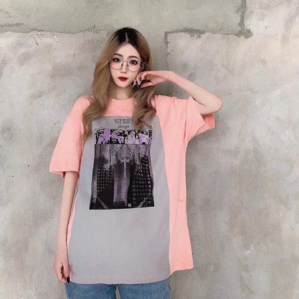 

men's t-shirts life cavemp summer cotton couple t-shirt lotus root pink ce casual short-sleeved letter printing for men and women, White;black