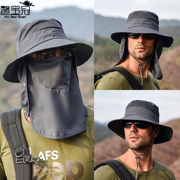 

berets summer outdoor men's and women's quick-drying sun hat fishing breathable female face cap, Blue;gray