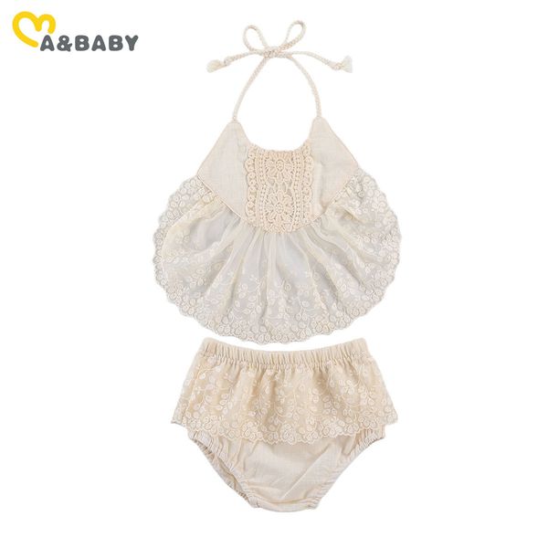 0-24M Principessa nata infantile Neonate Vestiti Set Ruffles Maglia di pizzo Top Pantaloncini Bloomers Abiti di compleanno Estate 210515