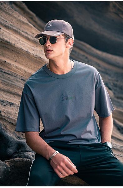 

men's t-shirts ytx1533 trendy pure cotton street loose half sleeve summer reflective laser print short t-shirt, White;black