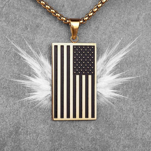 

pendant necklaces gold national flag long men pendants chain punk for boyfriend male stainless steel jewelry creativity gift wholesale, Silver