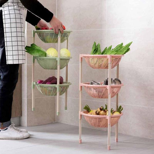 

bathroom storage & organization round rack organizer 3 layers dishes fruit and vegetable shelf kitchen blue