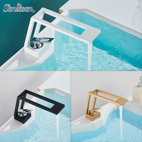

senlesen basin faucet black chrome bathroom mixer tap deck mounted sink and cold water faucets