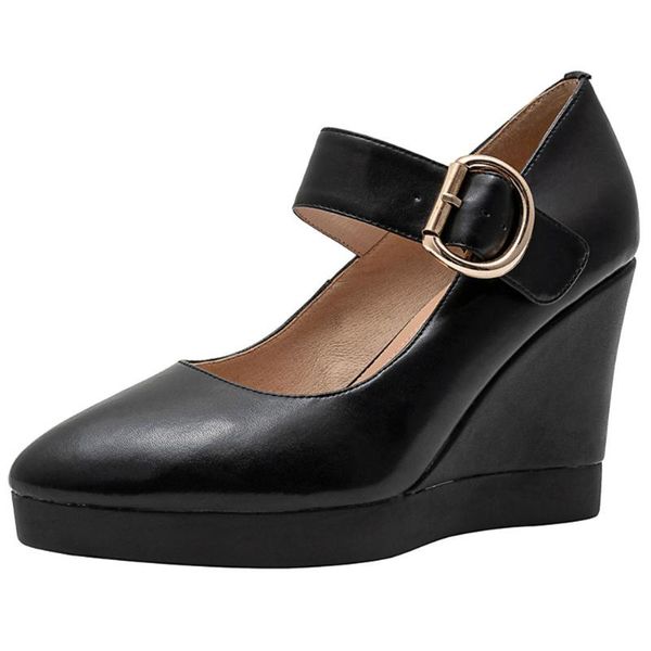 

dress shoes lapolaka elegant office lady design mary janes high heels platform genuine leather wedges pumps woman, Black