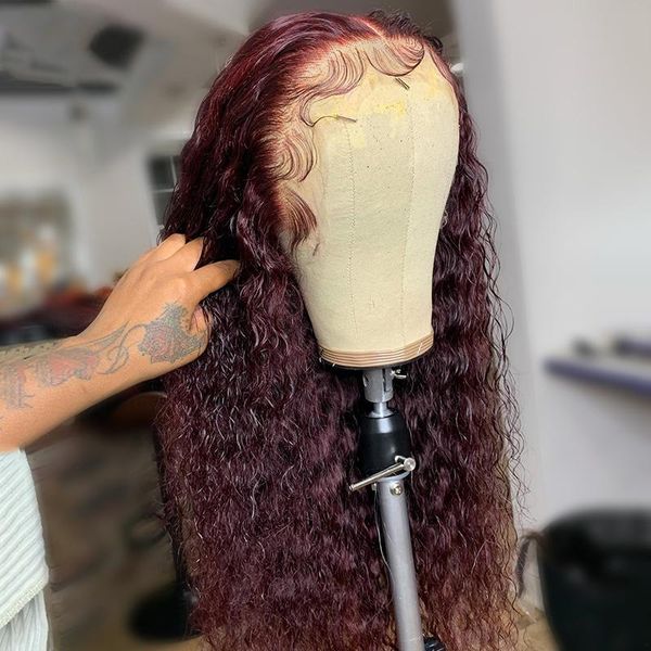 

synthetic wigs dark wine red kinky curly 26inch long 99j hair lace front wig for black women with babyhair preplucked burgundy daily