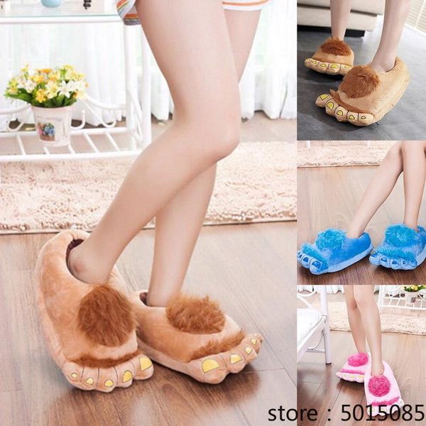 

slippers winter warm soft indoor floor women men children shoes funny animal claw plush home 29cm, Black
