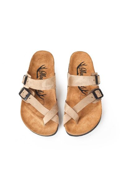 

slippers women beige genuine leather md-7mmf-014, Black