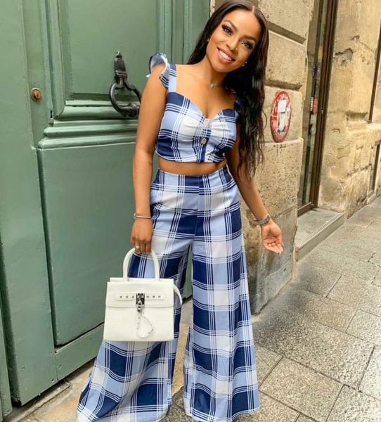 

women's two piece pants vavcy 2021 summer pant suits blue white matching vest + wide leg lounge women set
