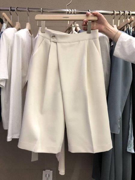 

women's pants & capris 2021 summer all-match high-waist buttoned solid color casual trousers five-point, Black;white