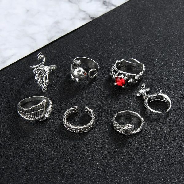 

cluster rings punk shiny red crystal zircon ring for men women snake peacock deer animal hip-hop rock, Golden;silver