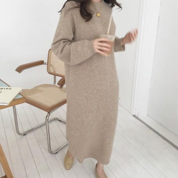 

casual dresses wavsiyier women runway sweater dress 2021 vintage autumn winter jumper midi woman solid knitted pullover vestidos chic, Black;gray