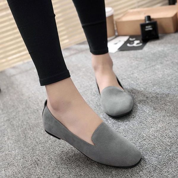 

round toe shallow shoes sandals 2021 women flat spring autumn suede single outdoor casual plus size#0624, Black