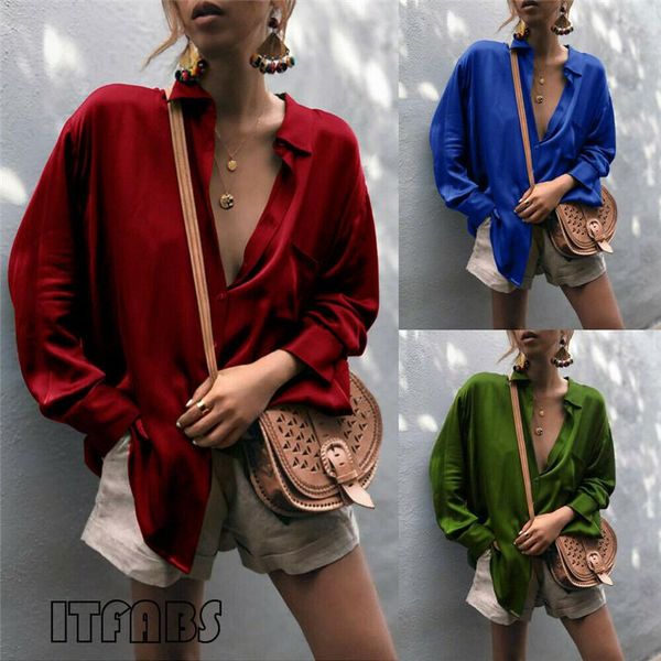 

women's blouses & shirts 3 colors autumn women long sleeve shirt casual loose button down blouse ladies, White