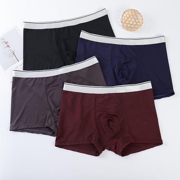 

underpants men's underwear ice silk breathable and comfortable mid-waist boxer shorts u-convex thin men panties, Black;white