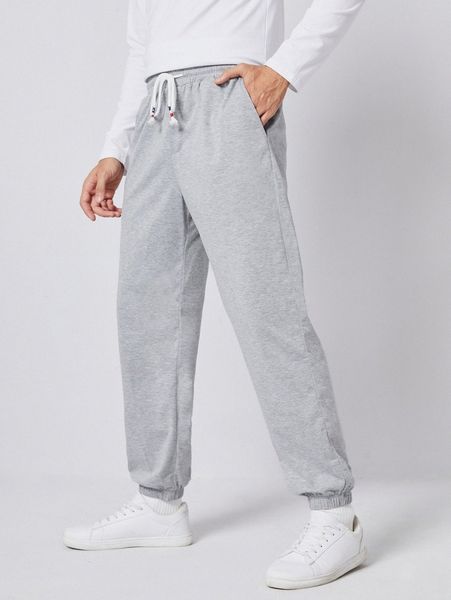 

men slant pocket drawstring waist sweatpants h9pt#, Black