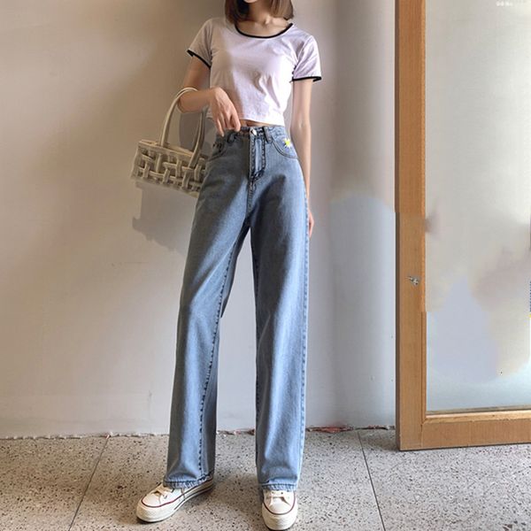 

women's jeans woman high waist clothes wide leg denim clothing blue streetwear vintage quality fashion harajuku straight pants a4u