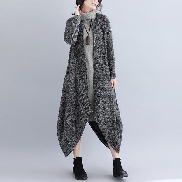 

women's trench coats 2021 spring autumn irregular large size coat vintage zipper pocket long sleeve fall dress v905, Tan;black