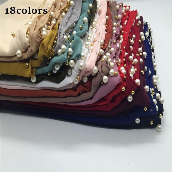 

scarves 1pcs pure color pearl chiffon design hijab scarf muslim gorgeous bandana independence pack fast 18colors, Blue;gray